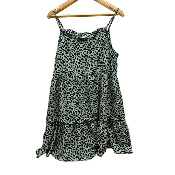 Jodifl Tiered Leopard Print Ruffle Dress Medium Sleeveless Green Black‎ - Picture 1 of 5